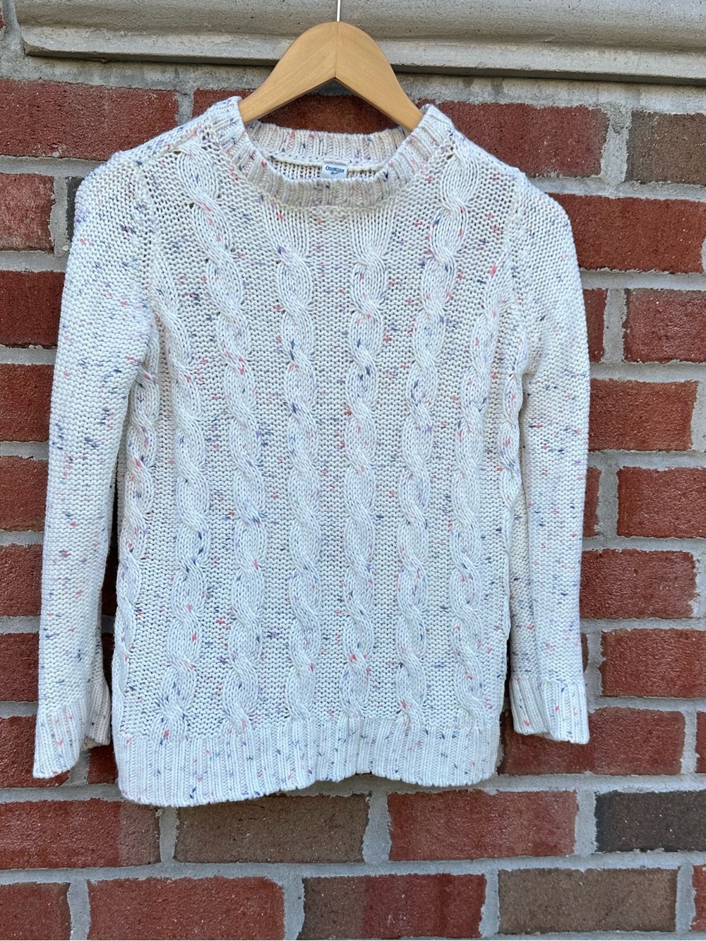 OshKosh B'gosh Girl’s Confetti Cable-Knit White Sweater with Pink & Purple Sz 12